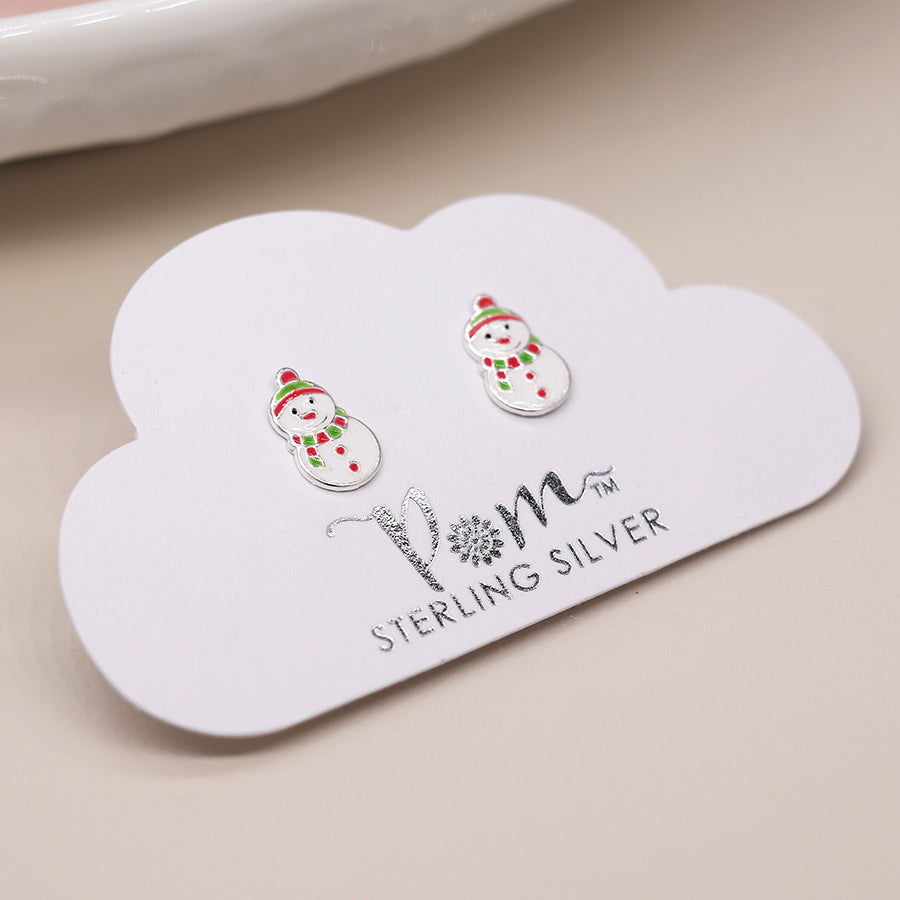 Sterling Silver Christmas Snowmen Earrings - POM