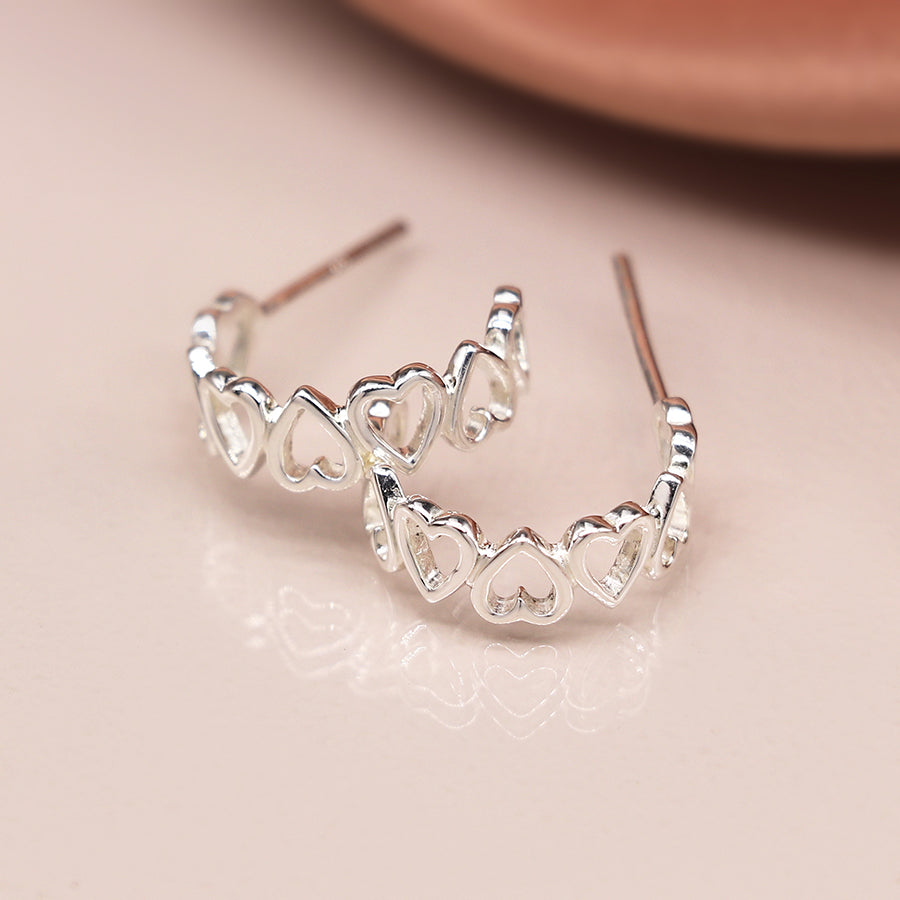 Sterling Silver Multi-Heart Open Hoop Earrings - POM