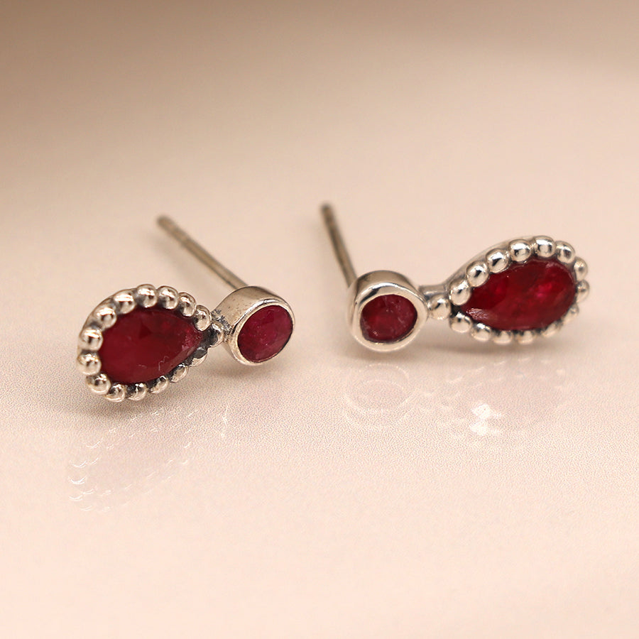 Sterling Silver Ruby Teardrop Earrings - POM