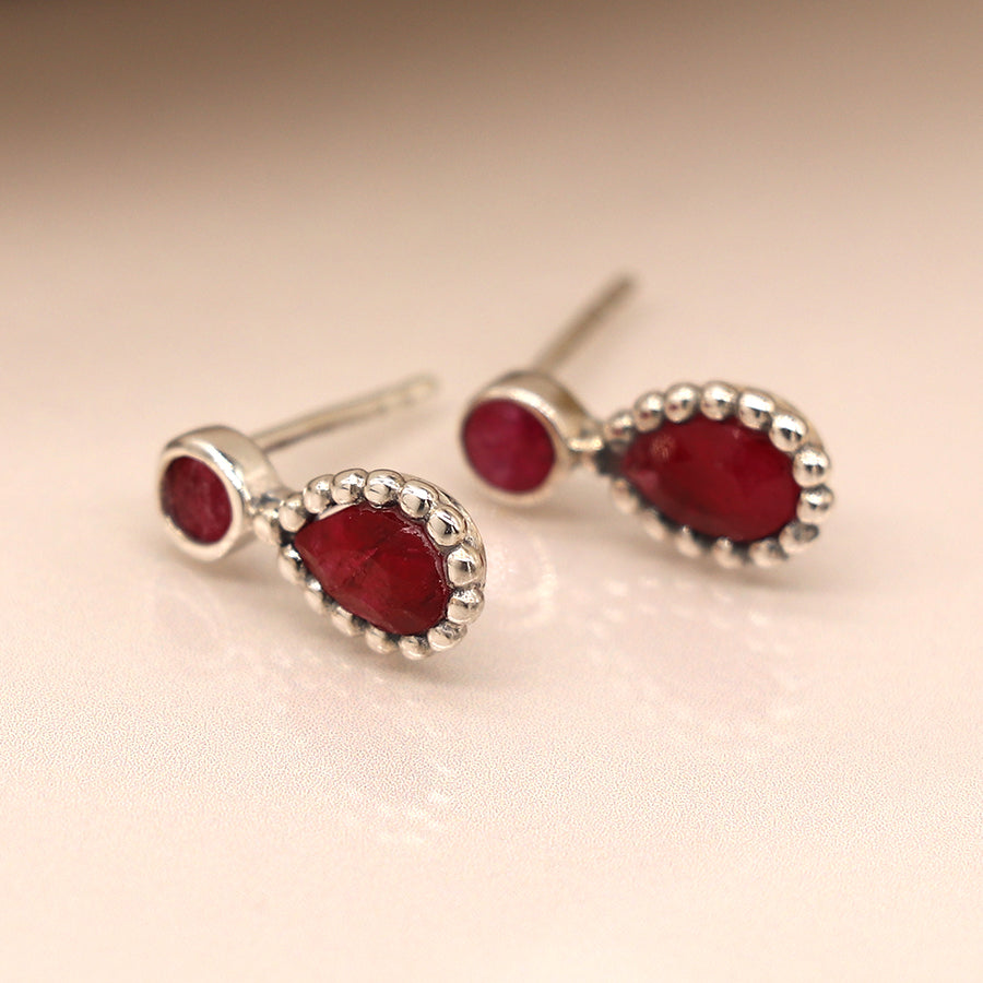 Sterling Silver Ruby Teardrop Earrings - POM