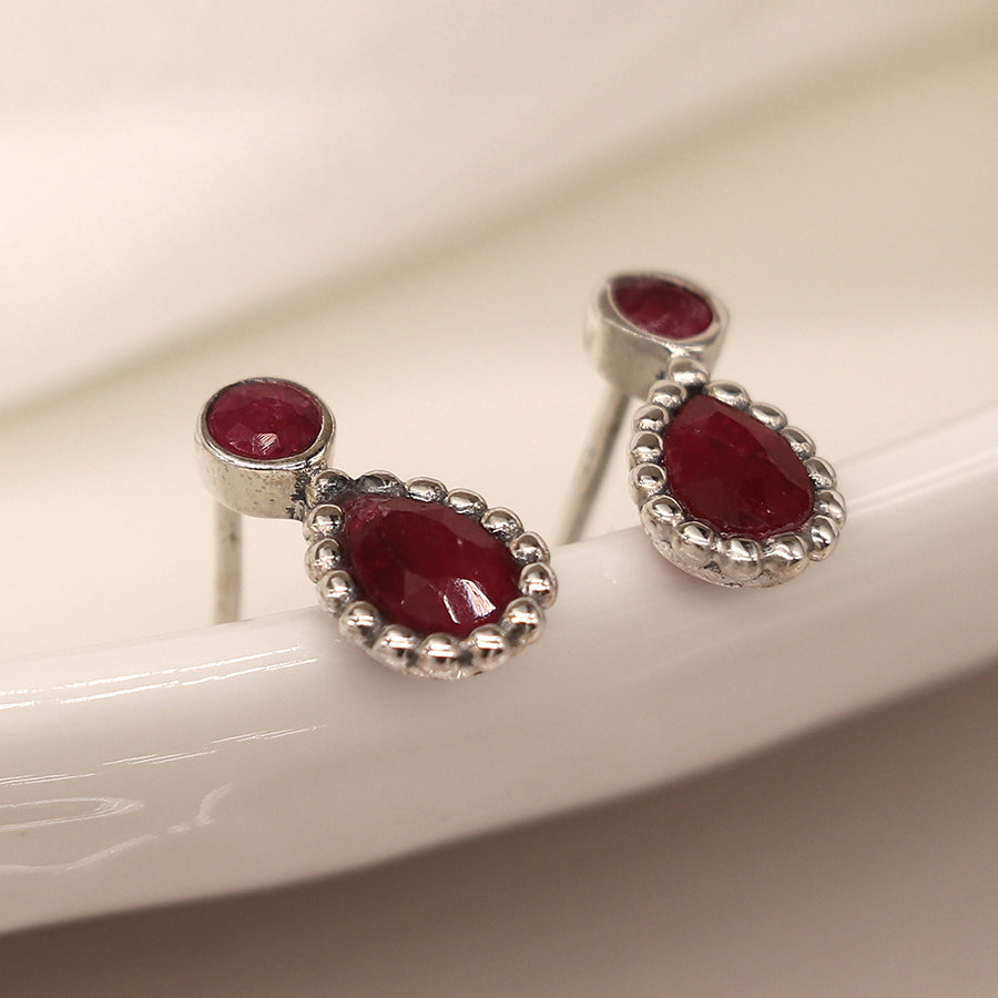 Sterling Silver Ruby Teardrop Earrings - POM
