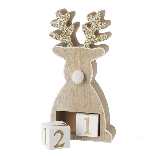 Wooden Advent Deer With Gold Antlers