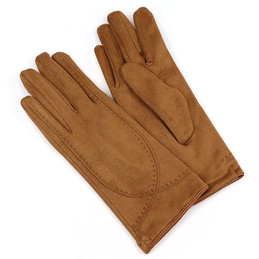 Tan faux suede stitch detail gloves