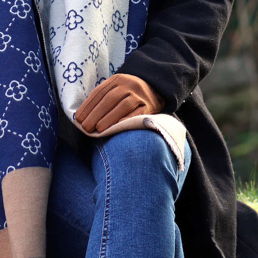 Tan faux suede stitch detail gloves