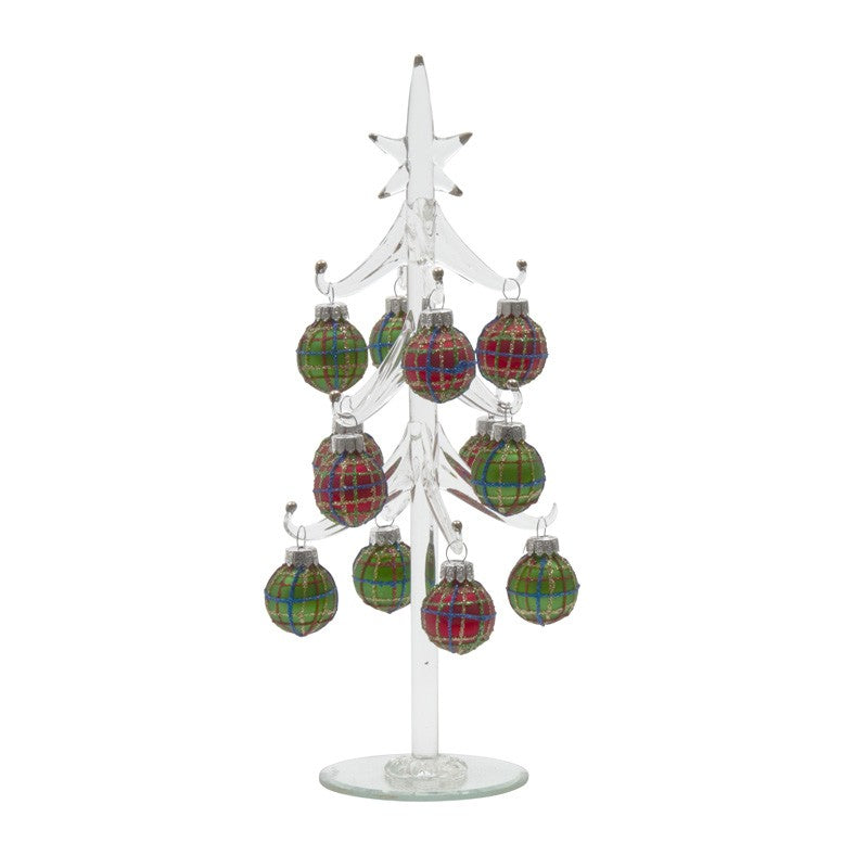 Glass Christmas Tree with Tartan Baubles