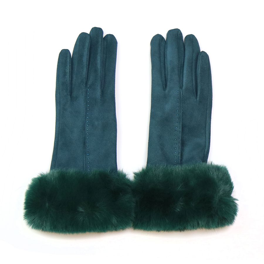 Teal Faux Suede Gloves with Faux Fur Wrist Cuff – Stylish Winter Gloves