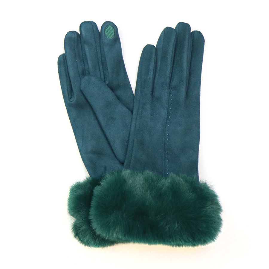 Teal Faux Suede Gloves with Faux Fur Wrist Cuff – Stylish Winter Gloves