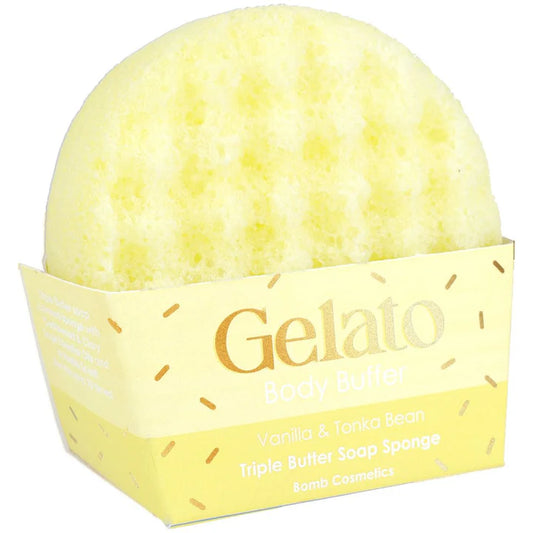 Triple Butter Soap-Soaked Body Buffer Sponge – Vanilla, Tonka Bean & Cedarwood