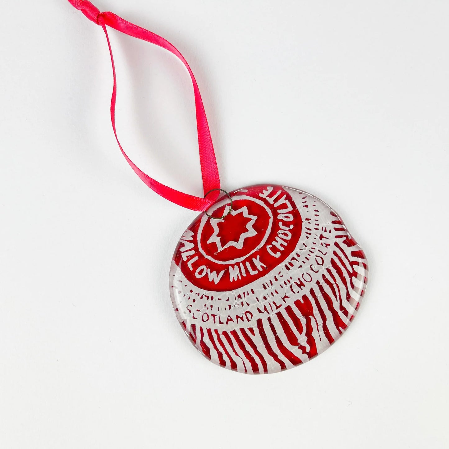 Handmade Fused Glass Tunnock’s Tea Cake Hanging Decoration