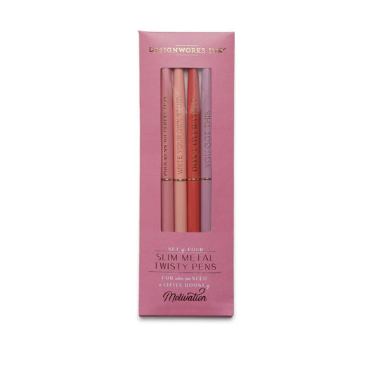 Twisty Slim Metal Pen Set – Motivation (Set of 4)