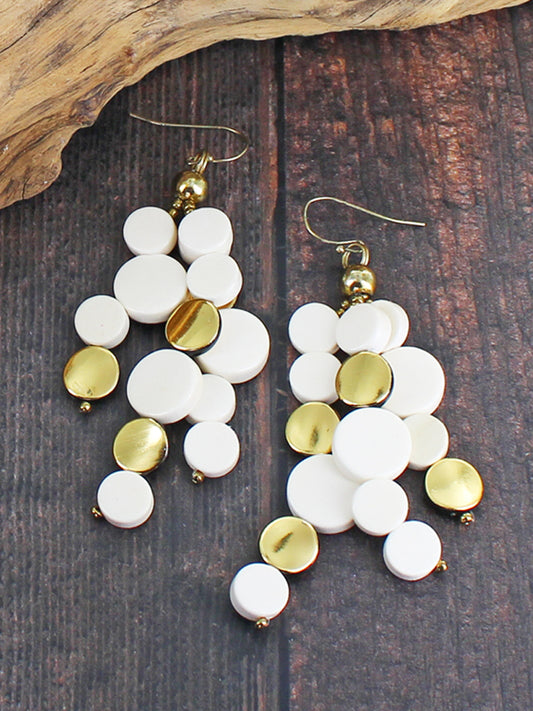 Suzie Blue Ivory and Gold Disc Earrings: Unique Handcrafted Statement Jewellery