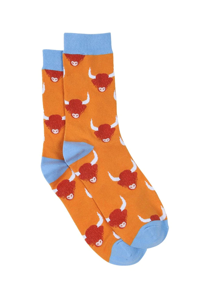 Mens Highland Cow Bamboo Socks Gift Set