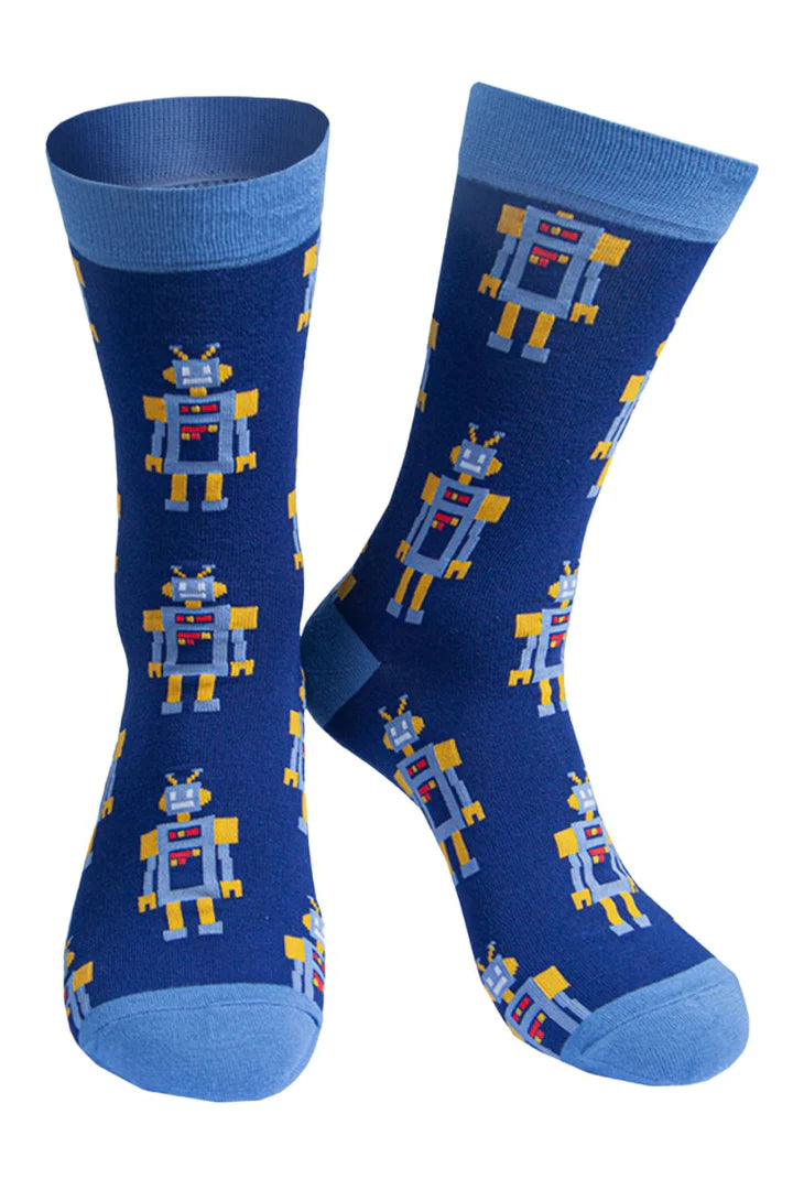 Mens Bamboo Socks - Robot Blue