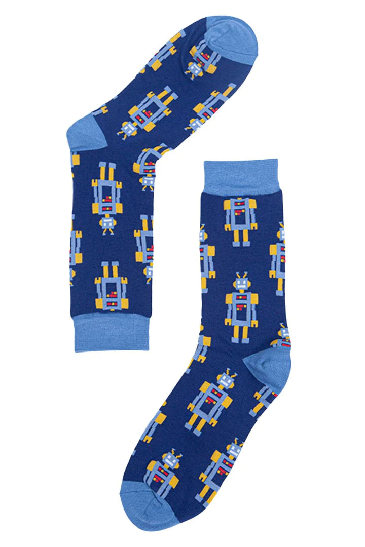 Mens Bamboo Socks - Robot Blue