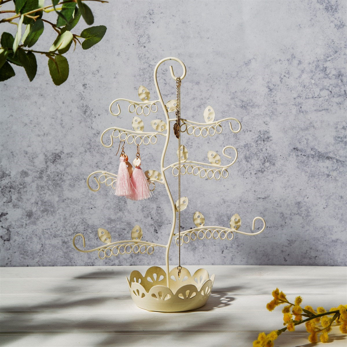 Flowery Earring Stand Cream