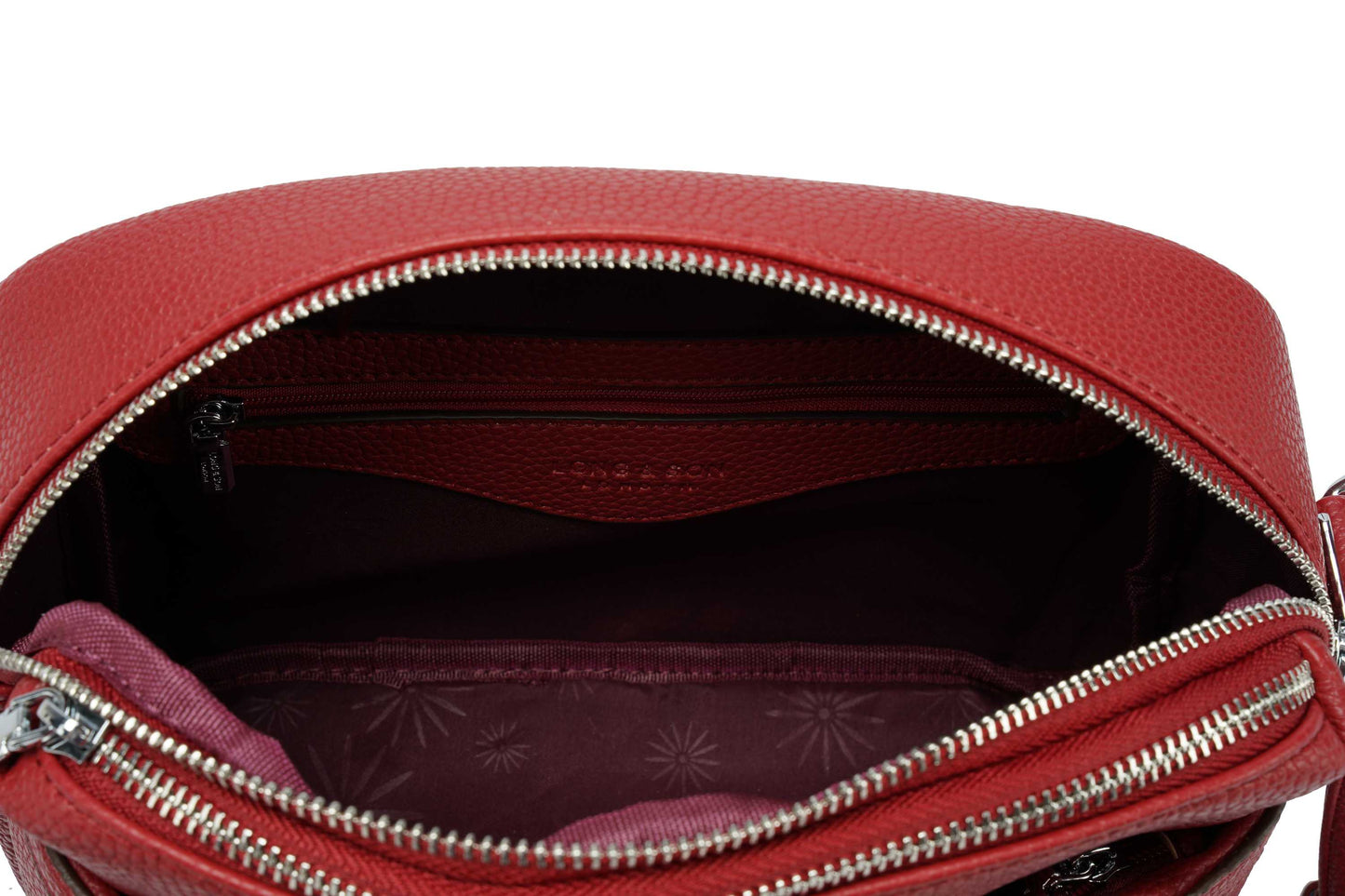 Crossbody Camera Bag - Soft Faux Leather, Triple Zip Compartments - Dark Red