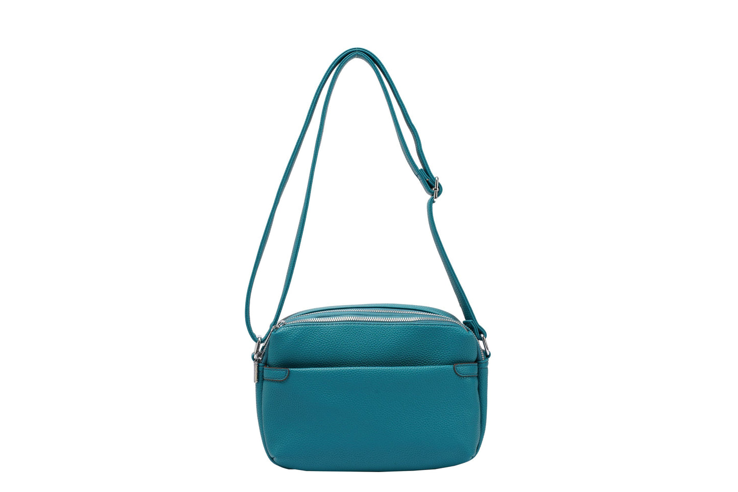 Crossbody Camera Bag - Soft Faux Leather, Triple Zip Compartments - Teal / Turquoise