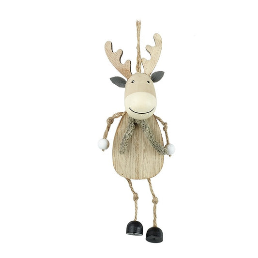 Wooden Reindeer With Glitter Scarf Hanging Decoration