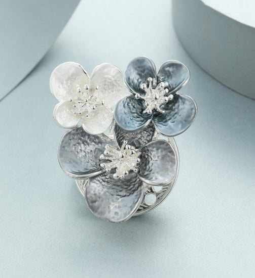 Silver Plated Magnetic Brooch | Trio of Flowers Design