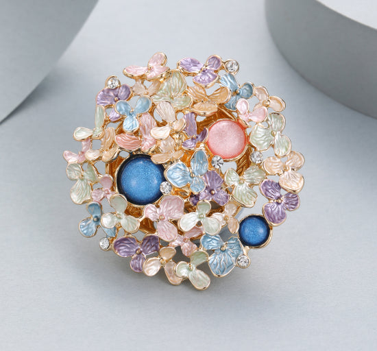 Gold Plated Magnetic Brooch | Elegant Pastel Spring Flower Design