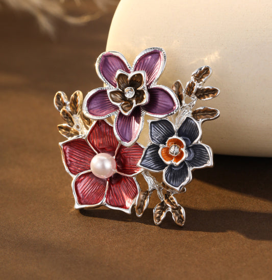 Silver Plated Magnetic Brooch | Colourful Flowers