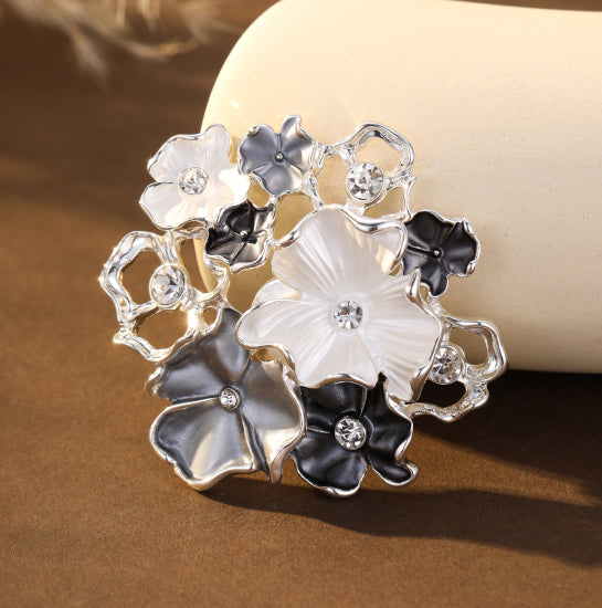 Silver Plated Magnetic Brooch - Blue Flower