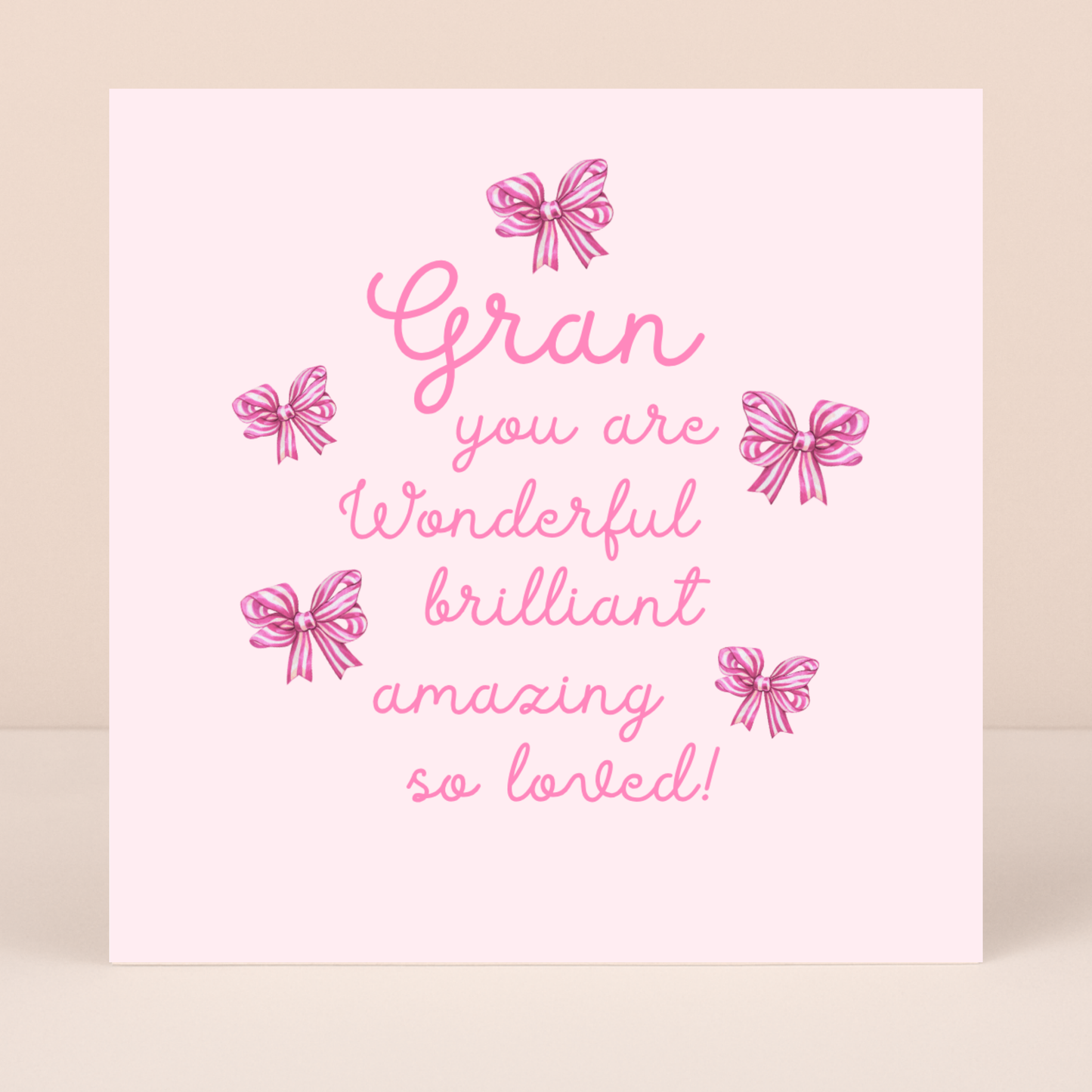 Gran You Are Wonderful Pink Striped Bows Card