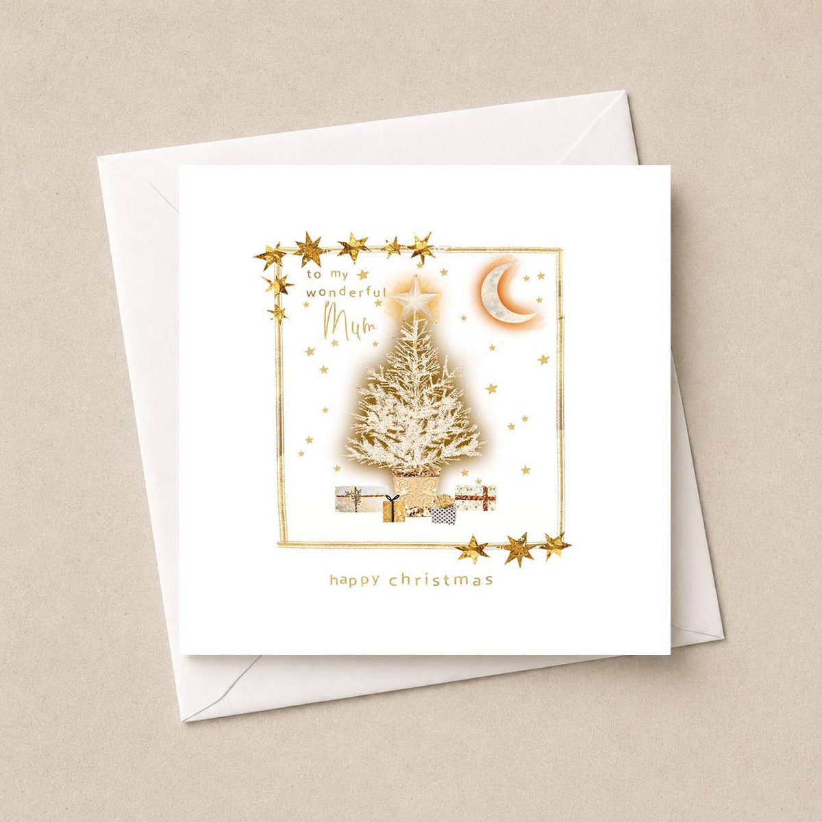 Mum Christmas Card - Gold Tree Under Crescent Moon