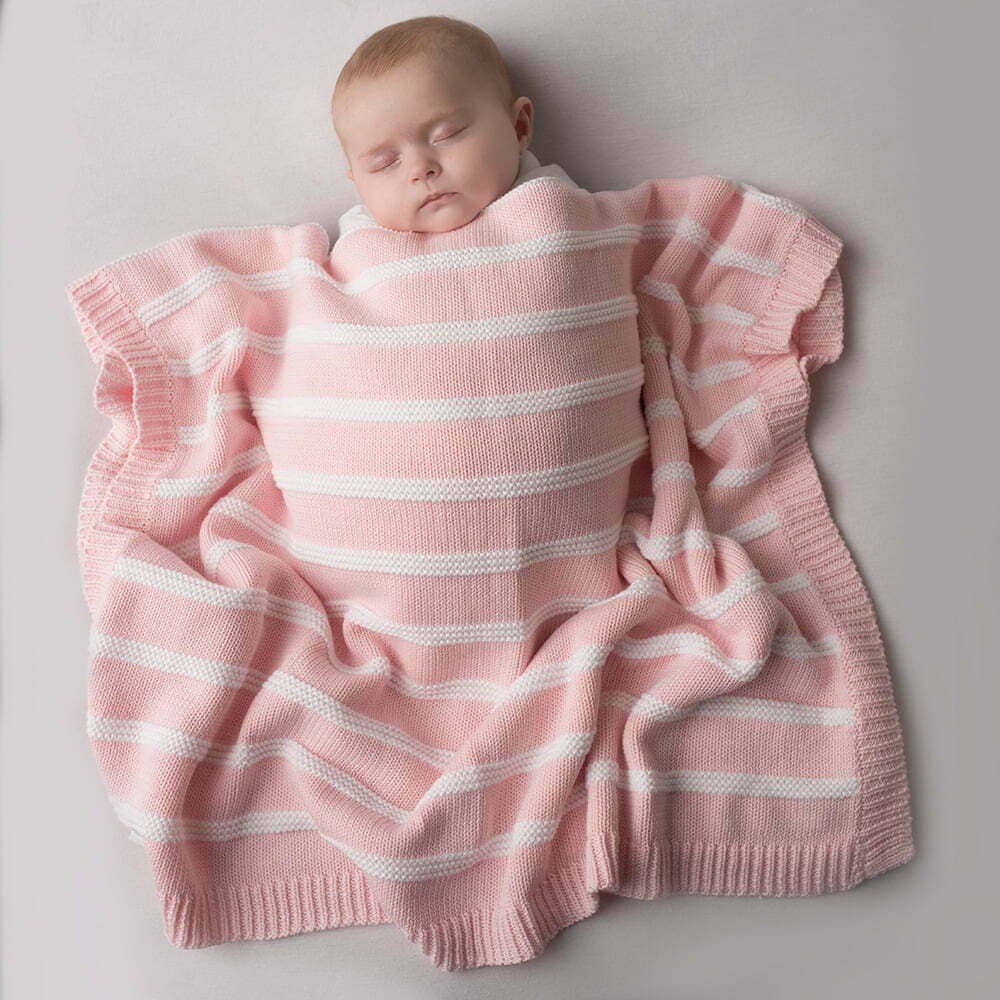 Pink and White Striped Baby Blanket
