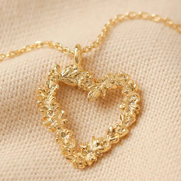 Lisa Angel Floral Heart Pendant Necklace in Gold