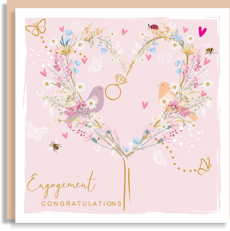 Engagement Floral Love Heart Tree Birds Print Wholesale Card