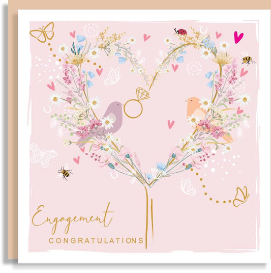 Engagement Floral Love Heart Tree Birds Print Wholesale Card