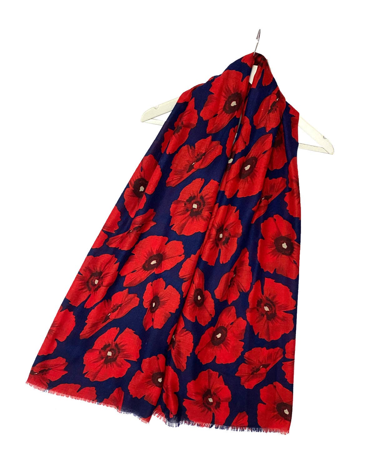 Bold Red Poppy Print Frayed Scarf - 2 colour options