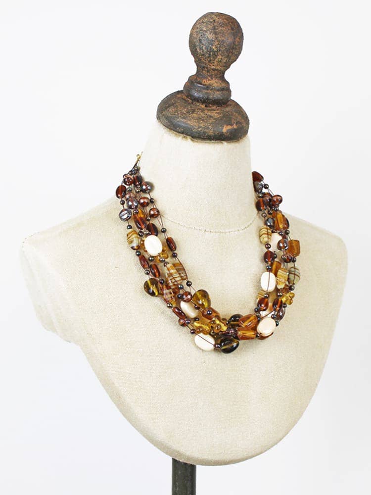 Suzie Blue Mixed Glass Bead Cluster Necklace – Earth Tones