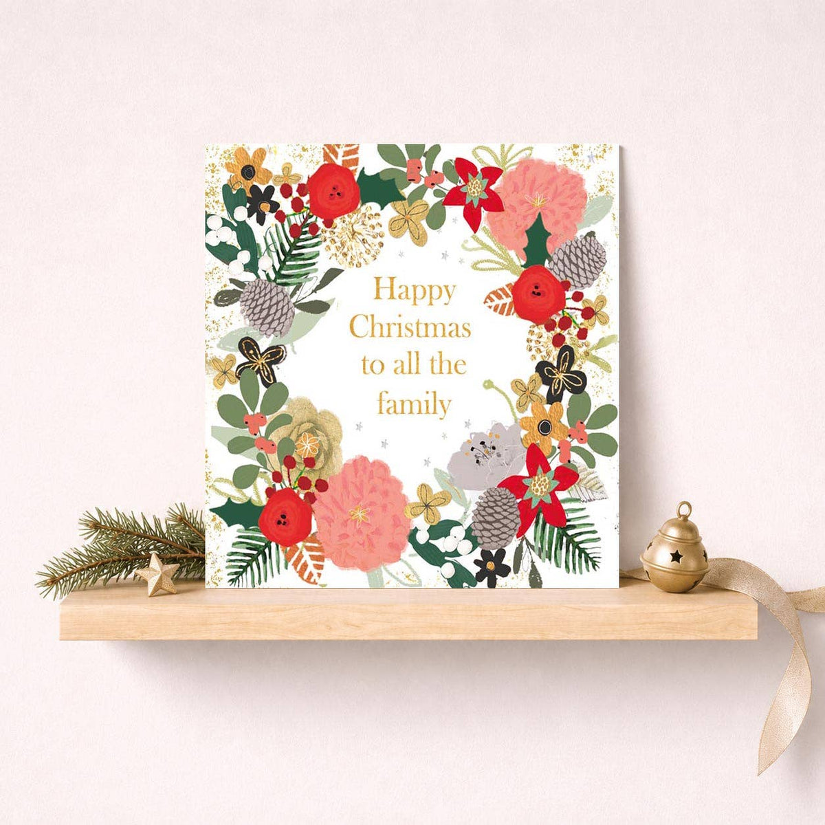 All The Family Christmas Card - Floral Pinecone Wreath