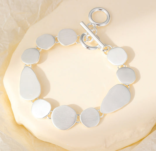 Adjustable Silver Pebble Bracelet – Elegant T-Bar Clasp Design - Gracee Jewellery