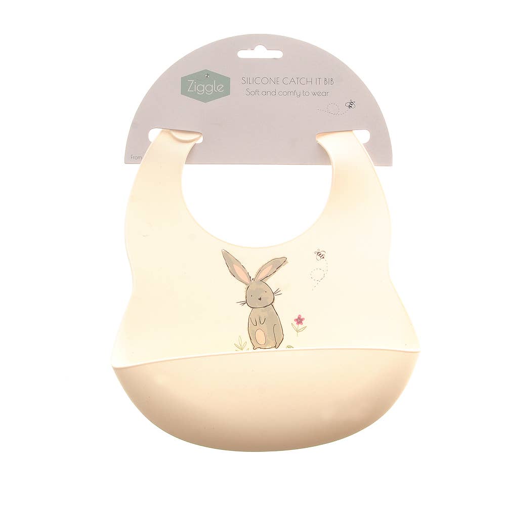 Ziggle Catch It Silicone Bib – Cream Bunny