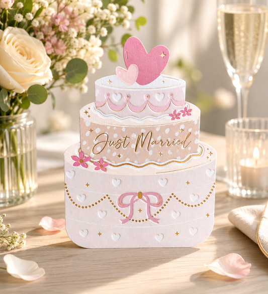 Just Married Wedding Cake Die Cut Card