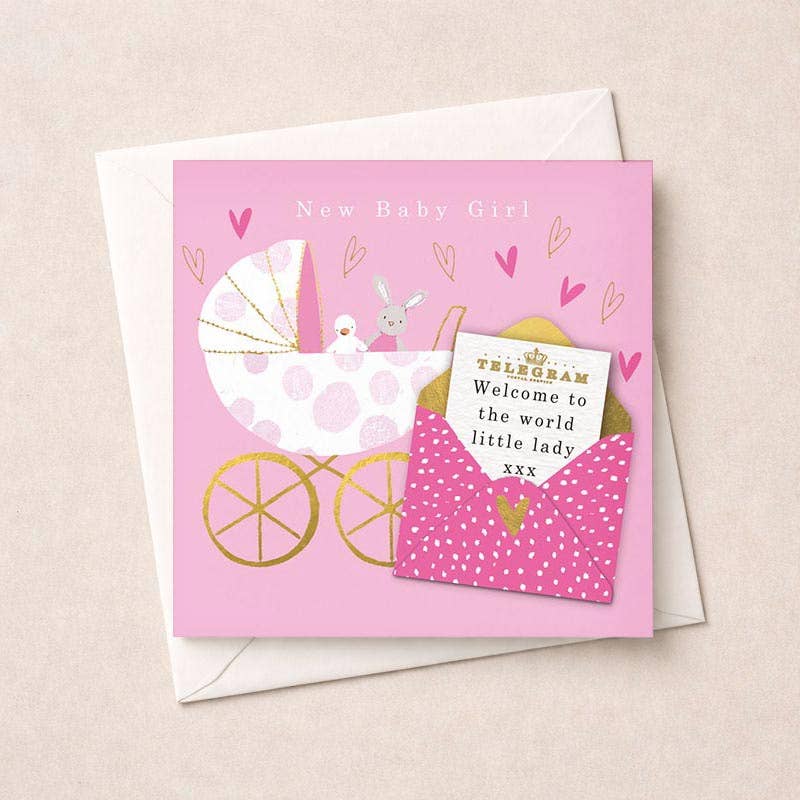 New Baby Card - Baby Girl Pram