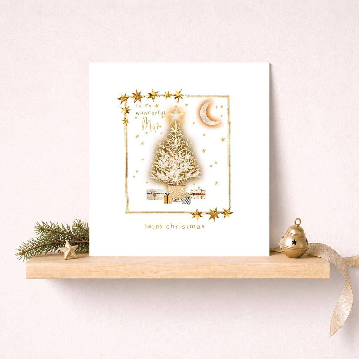 Mum Christmas Card - Gold Tree Under Crescent Moon