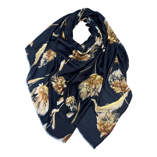 Dusty miller flower print on medium weight scarf
