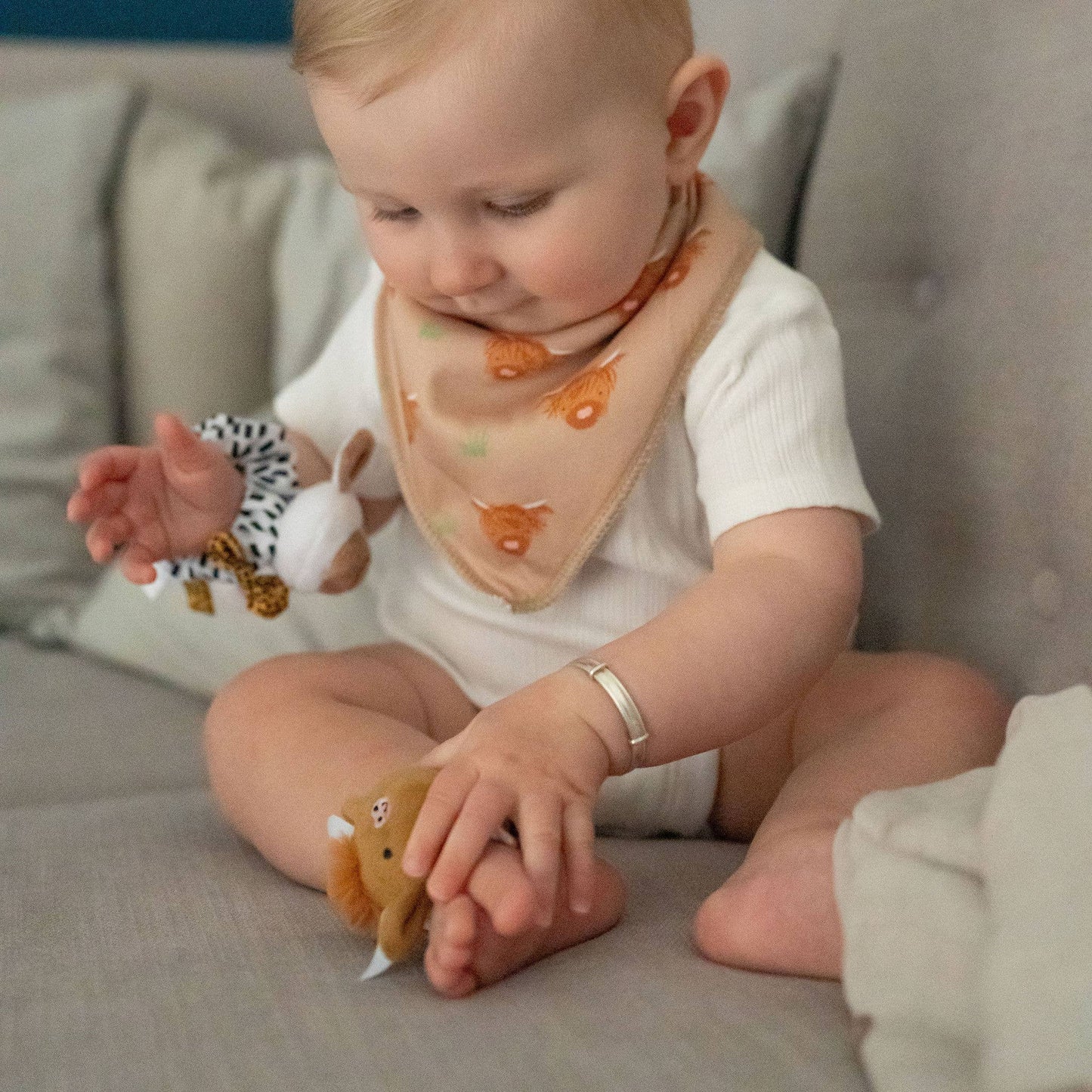 Plush Highland Cow and Sheep Wrist Rattles