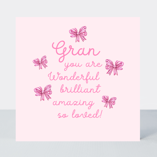 Gran You Are Wonderful Pink Striped Bows Card