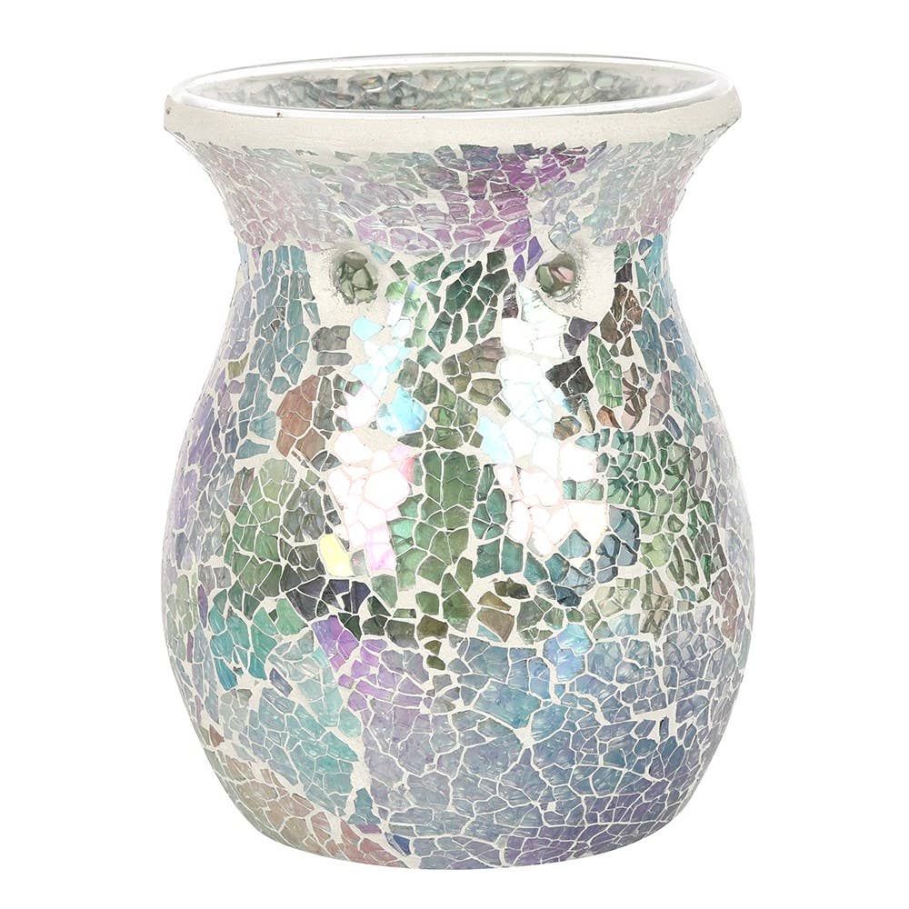 Large Light Blue Iridescent Crackle Oil Burner and Wax Warme