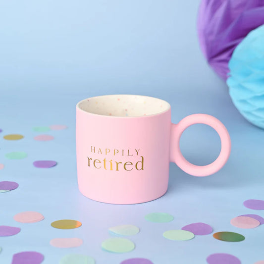 Happily Retired Pink Confetti Mug