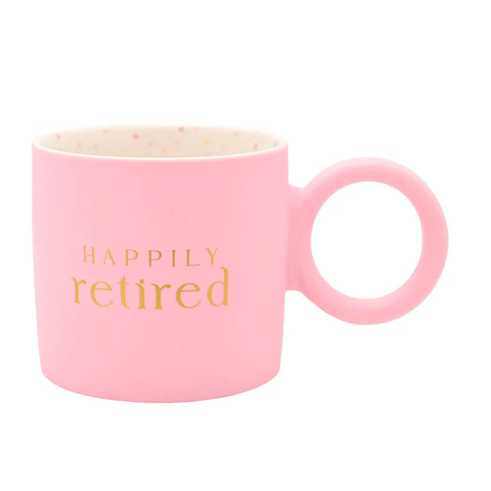 Happily Retired Pink Confetti Mug
