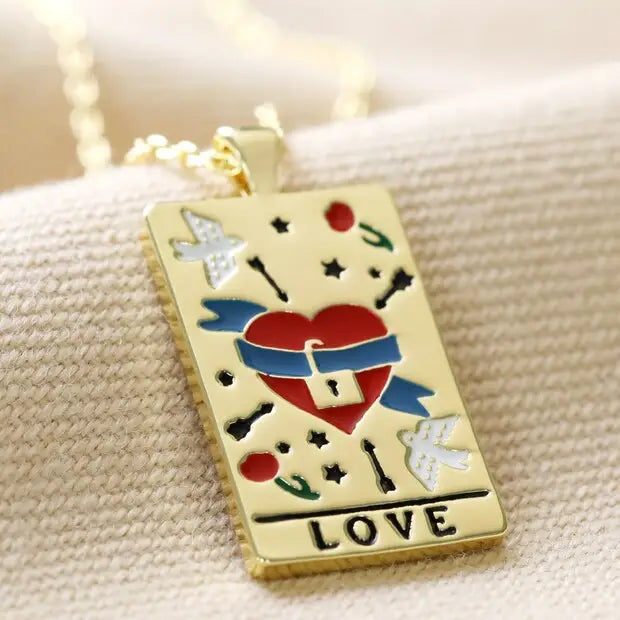 Lisa Angel Enamel Love Tarot Card Style Necklace in Gold