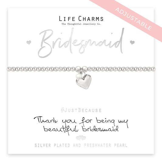 Bridesmaid Silver Heart Beaded Bracelet - Life Charms Jewellery