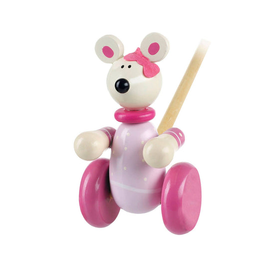 Wooden Pink Mouse Push Along Toyg