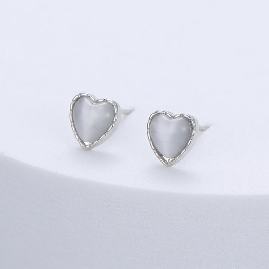 Silver-Plated Heart-Shaped Stud Earrings with Grey Inlay - Gracee Jewellery